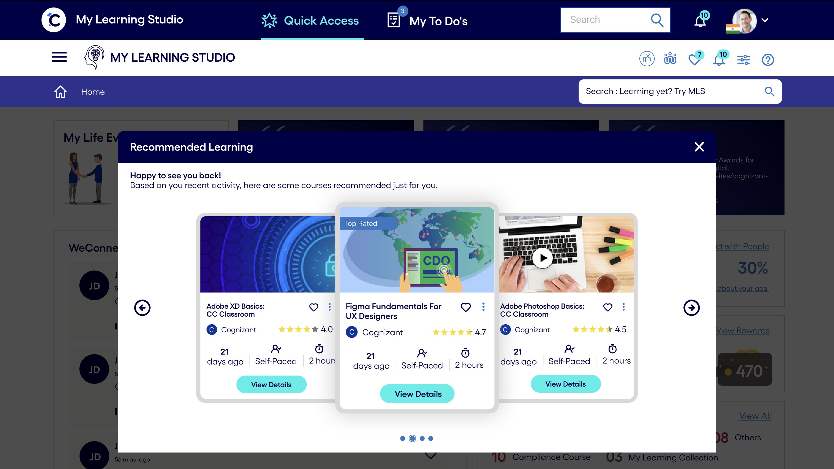 Learning dashboard showing AI-powered engagement insights